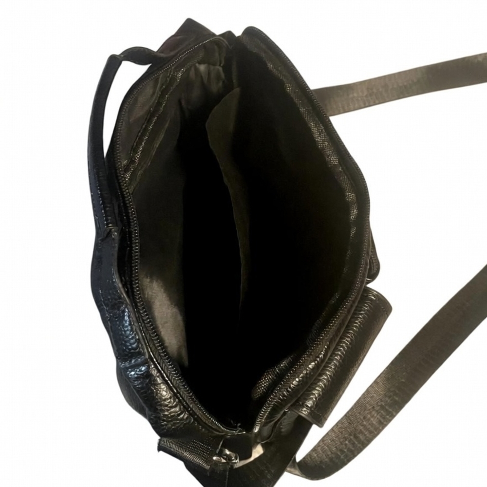 Black Men's Leather-Look Messenger Bag - Compact Crossbody